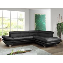 Converteerbare hoekbank ENTOURAGE hoek met longchair rechts eco-leder zwart