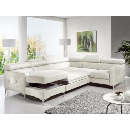 Converteerbare hoekbank SAMIRA hoek met longchair links eco-leder wit