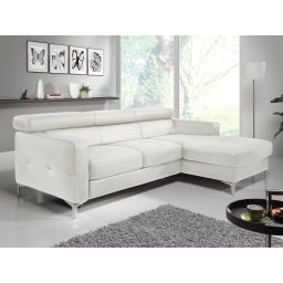 Converteerbare zitbank SAMIRA met longchair rechts eco-leder wit