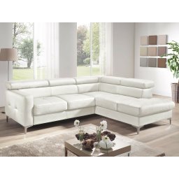 Converteerbare hoekbank SAMIRA met longchair rechts eco-leder wit