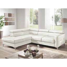 Converteerbare hoekbank SAMIRA met longchair links eco-leder wit