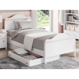 Bed LUCIA 90x200 cm wit/roze met lades