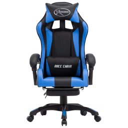 vidaXL Racestoel met voetensteun kunstleer blauw en zwart