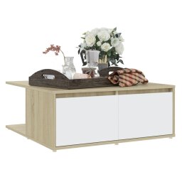 vidaXL Salontafel 80x80x31 cm bewerkt hout wit en sonoma eikenkleurig