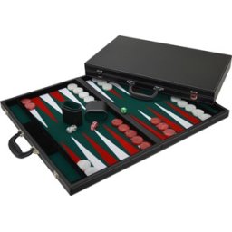 Backgammon Zwart Luxe groen/rood/wit