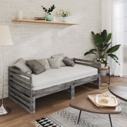 vidaXL Bedbank uitschuifbaar massief grenenhout grijs 2x(90x200) cm