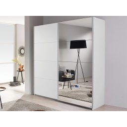 Kleerkast SUBBY 2 schuifdeuren 181 cm wit met spiegel