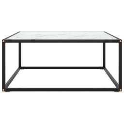 vidaXL Salontafel met wit marmerglas 80x80x35 cm zwart