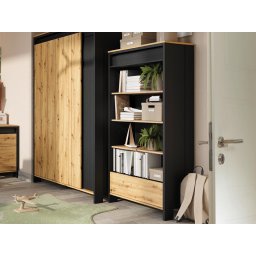 Boekenkast SPLIT 4 vakken 1 lade zwart/artisan eik