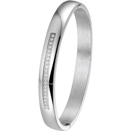 The Jewelry Collection - Bangle Scharnier Zirkonia Bolle Buis 8 X 60 mm - Staal