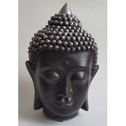 Kleine Thaise Boeddha Hoofd Dierenurn Zwart-Zilver (0.5 liter)