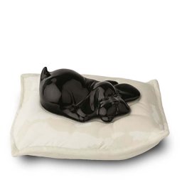 Dieren Urn Zwart Slapend Hondje op Kussen (0.8 liter)