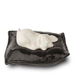 Witte Dieren Urn Slapend Hondje op Kussen (0.8 liter)