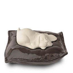 Witte Dieren Urn Slapend Hondje op Kussen (0.8 liter)
