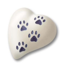 Platte witte Hart Urn, 4 Blauwe Pootafdrukjes (0.8 liter)