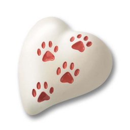 Platte witte Hart Urn, 4 Rode Pootafdrukjes (0.8 liter)