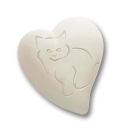 Platte witte Hart Urn, Ingekerfde Kat (0.8 liter)
