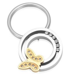 Sleutelhanger met Asbestemming Cirkel, Zirkonia en Vlinder, Zilver