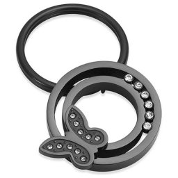 Sleutelhanger met Asbestemming Cirkel, Zirkonia en Vlinder Inktzwart