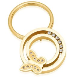 Sleutelhanger met Asbestemming Cirkel, Zirkonia en Vlinder Goud