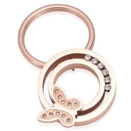 Sleutelhanger met Asbestemming Cirkel, Zirkonia en Vlinder Rozegoud
