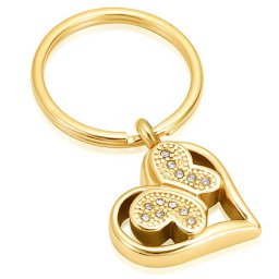 Sleutelhanger met Asbestemming Zirkonia Vlinder in Hartje Goud