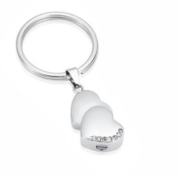 Sleutelhanger met Asbestemming Hartjes-Zirkonia Zilver