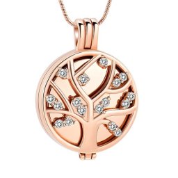 RVS Ashanger Levensboom Rozegoud Zirkonia, inclusief Collier