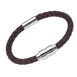 Donkerbruin Leren Aurora Armband met ronde RVS Asruimte