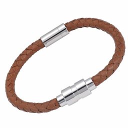 Lichtbruin Leren Aurora Armband met ronde RVS Asruimte