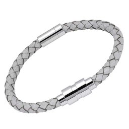 Wit Leren Aurora Armband met ronde RVS Asruimte