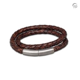 Donkerbruine Leren Embrace Armband, Matzilver Asruimte