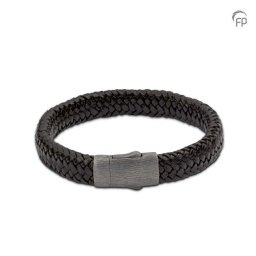 Zwarte Leren Embrace As-Armband, Geschuurd Zilveren Asruimte