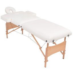 vidaXL Massagetafel- en krukset inklapbaar 2 zones 10 cm dik wit