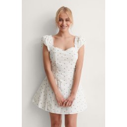 NA-KD Dotted Mini Vrouwen Jurk - White/Beige - Maat EU 36