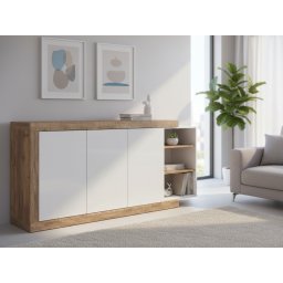 Dressoir SINO 3 deuren 180 cm eik/hoogglans wit