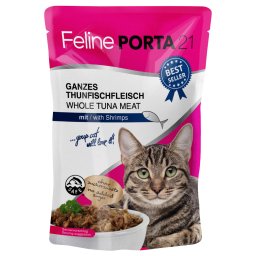 6x100g Feline Maaltijdzakjes Tonijn met Garnalen Porta 21 Kattenvoer