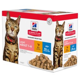 24x85g Feline Adult Light maaltijdzakjes Vis selectie Hill's Science Plan Kattenvoer