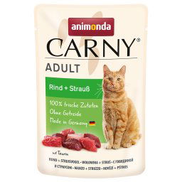 24x85g Maaltijdzakjes Rund + Struisvogel Animonda Carny Kattenvoer