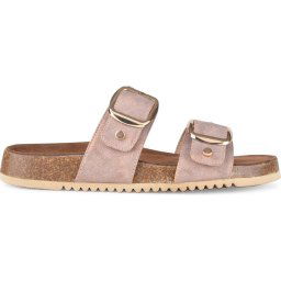 PS Poelman CURA Dames - Maat 40 - Faux PU Imitatie Leren Sandalen met Gespen - Metallic Rosé Roze