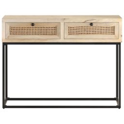vidaXL Wandtafel 100x35x76 cm massief mangohout en natuurlijk riet