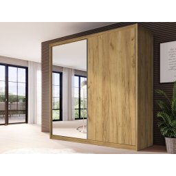 Kast MACRO 2 schuifdeuren 208 cm gouden eik met spiegel