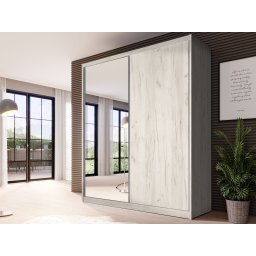 Kast MACRO 2 schuifdeuren 180 cm gebleekte eik met spiegel