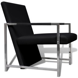 vidaXL Fauteuil met chromen poten kunstleer zwart