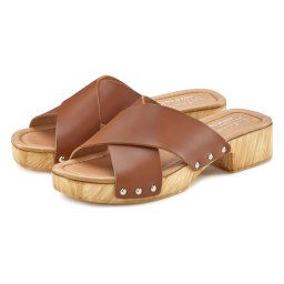 Lascana Clogs Slippers van leer met blokhak
