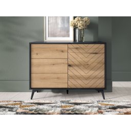 Commode ADAMAS 1 deur 3 lades zwart/evoke eik