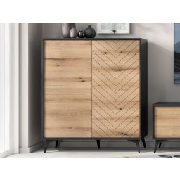 Hoge commode ADAMAS 2 deuren zwart/evoke eik