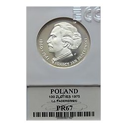 100 zł 1975 Ignacy Jan Paderewski - Grading PR67
