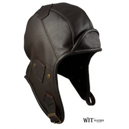 Czapka pilotka Witleather z daszkiem brązowa, skóra bydlęca, wyprzedaż