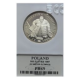 500 zł 1987 XV Zimowe Igrzyska Olimpijskie Calgary 1988 - Grading PR69 + katalog GRATIS
